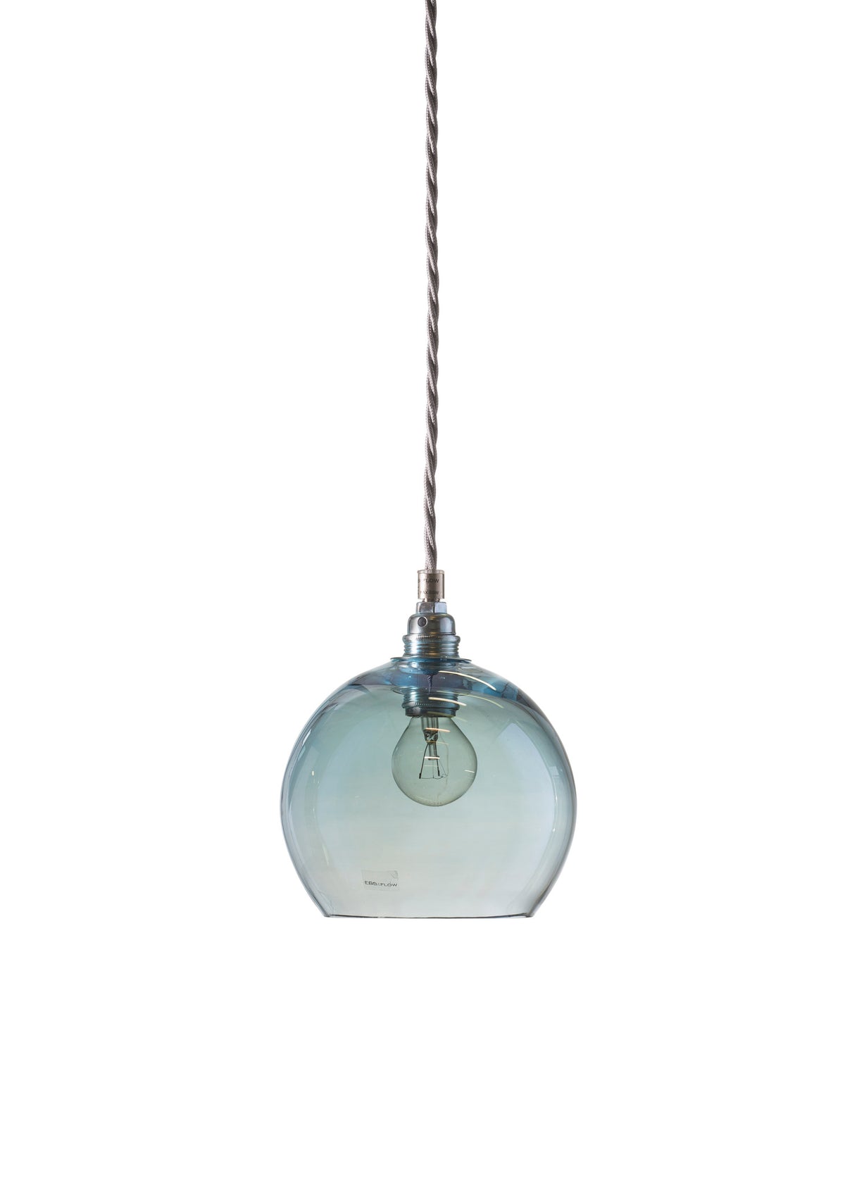 Pakabinamas šviestuvas Rowan Topaz Blue Silver, Ø15,5 cm – įjungtas