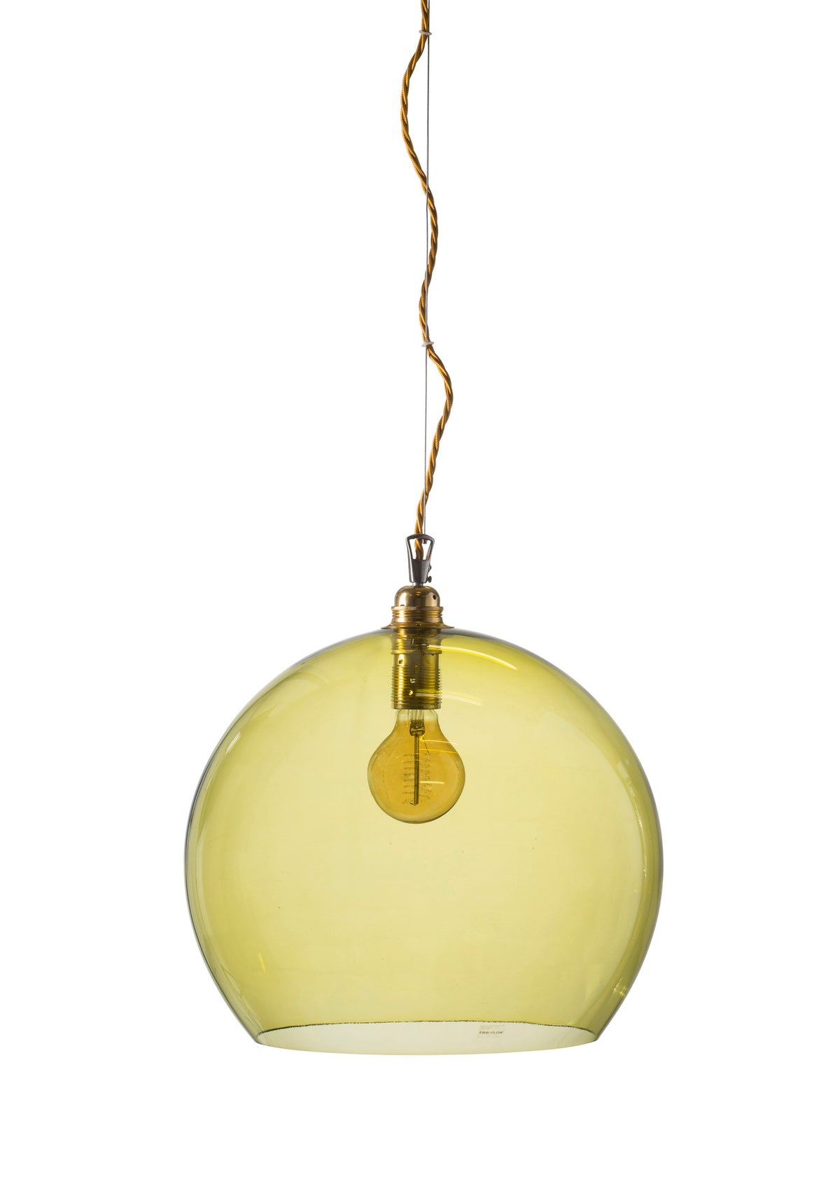Pakabinamas šviestuvas Rowan XL Olive Gold, Ø39 cm – įjungtas