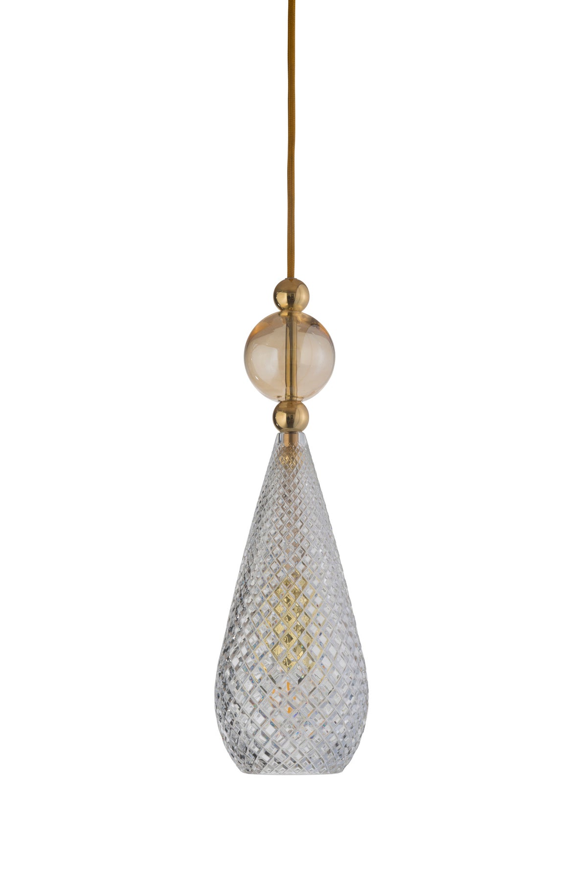 Pakabinamas šviestuvas Smykke Crystal with Golden Smoke Ball, Gold, Ø12,5 cm – įjungtas