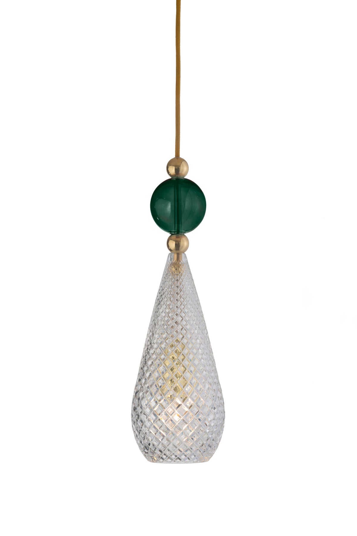 Pakabinamas šviestuvas Smykke Crystal with Ivy Green Ball / Gold, Ø12,5 cm – įjungtas