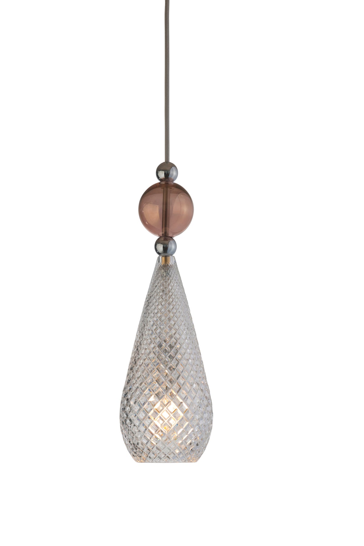Pakabinamas šviestuvas Smykke Crystal with Obsidian Ball / Silver, Ø12,5 cm – įjungtas