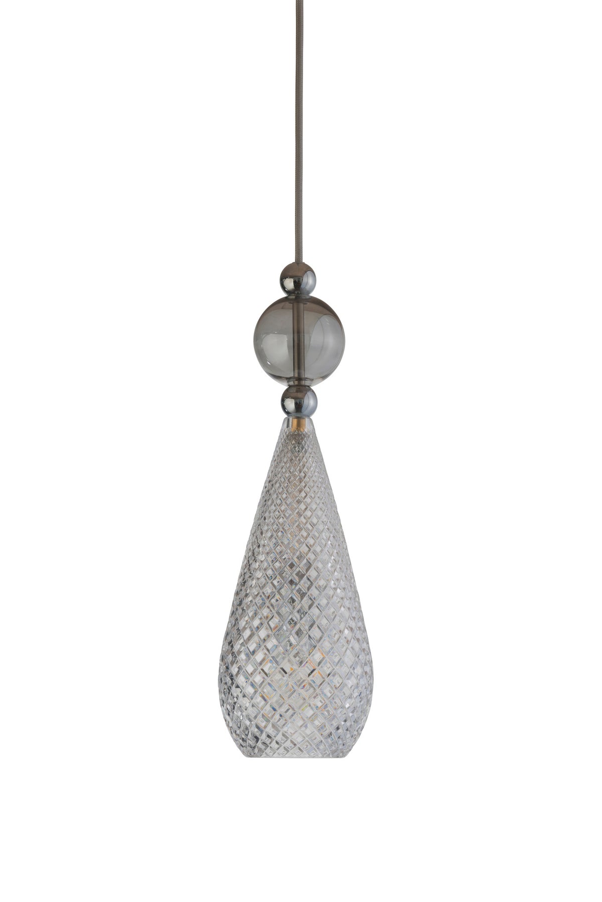 Pakabinamas šviestuvas Smykke Crystal with Smokey Grey Ball / Silver, Ø12,5 cm – įjungtas