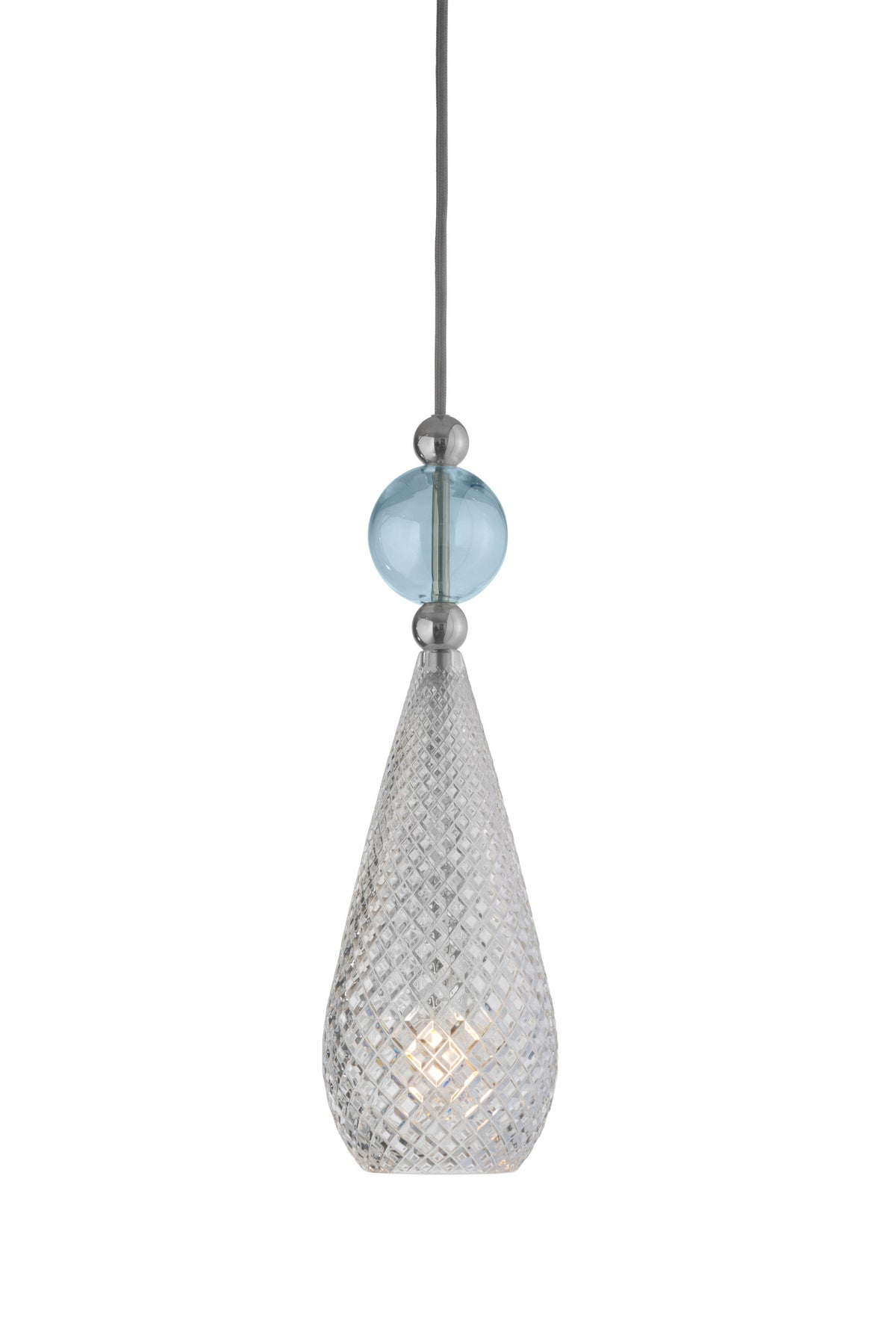 Pakabinamas šviestuvas Smykke Crystal with Topaz Blue Ball / Silver, Ø12,5 cm – įjungtas