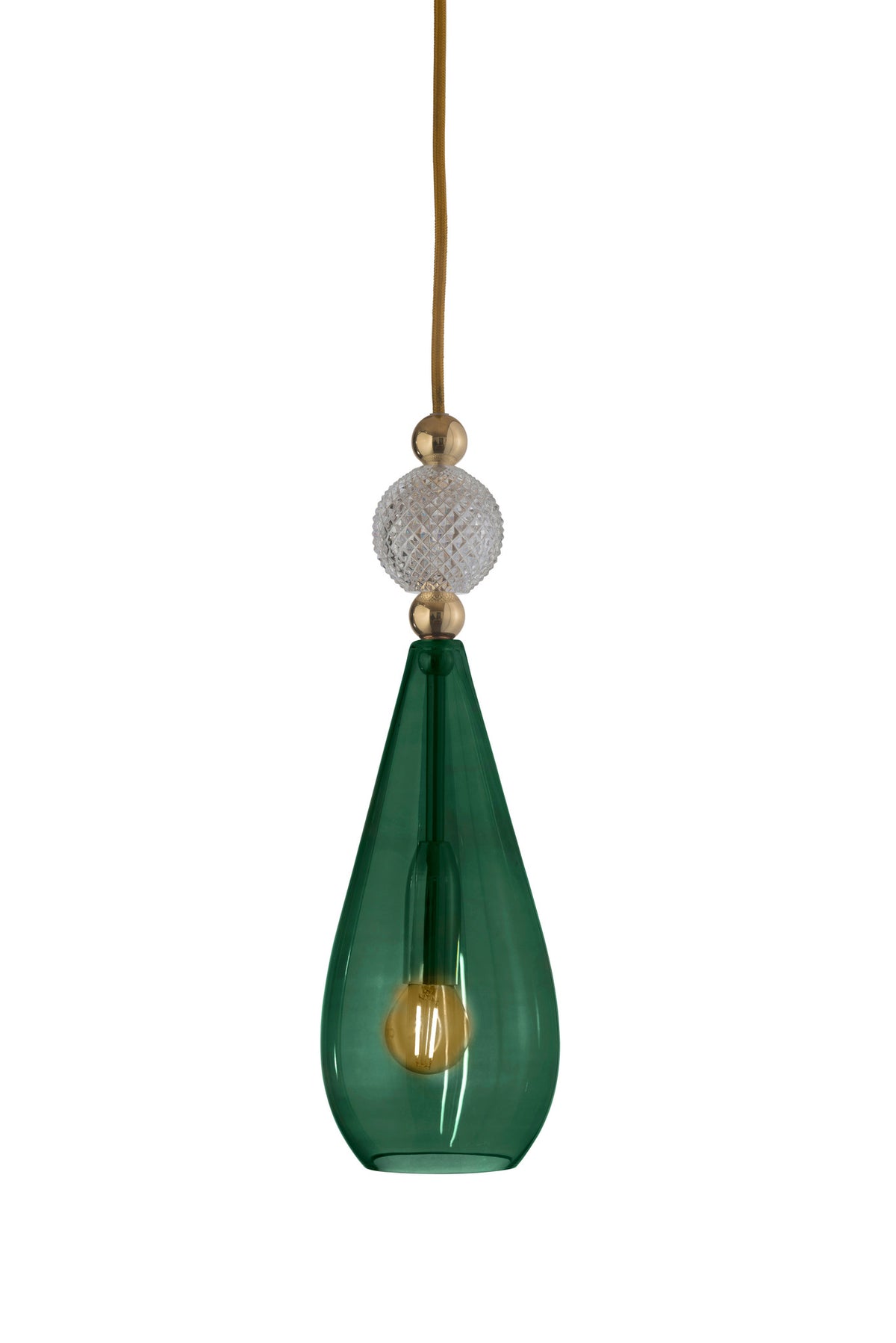 Pakabinamas šviestuvas Smykke Ivy Green with Crystal Ball / Gold, Ø12,5 cm – įjungtas