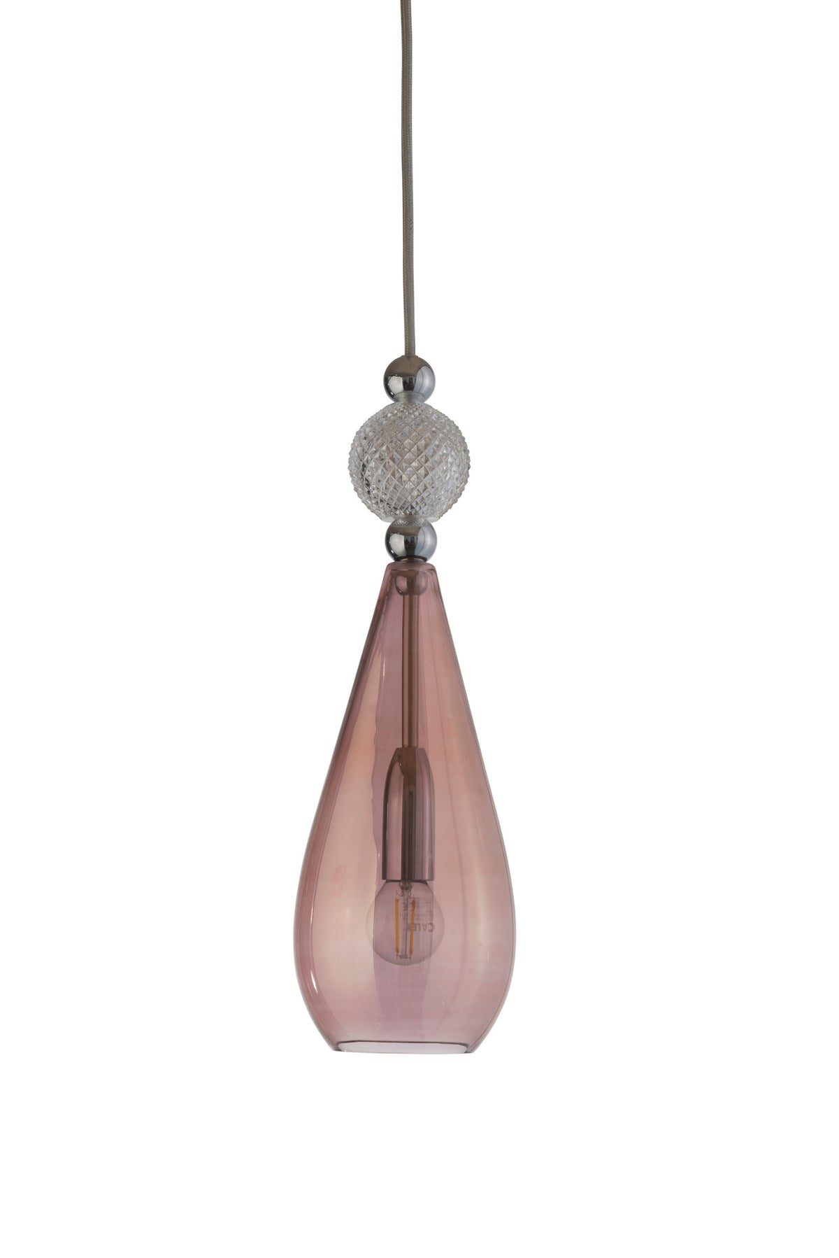 Pakabinamas šviestuvas Smykke Obsidian with Crystal Ball / Silver, Ø12,5 cm – įjungtas