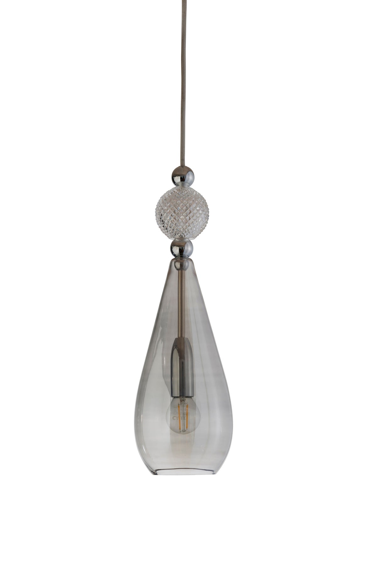 Pakabinamas šviestuvas Smykke Smokey Grey with Crystal Ball / Silver, Ø12,5 cm – įjungtas