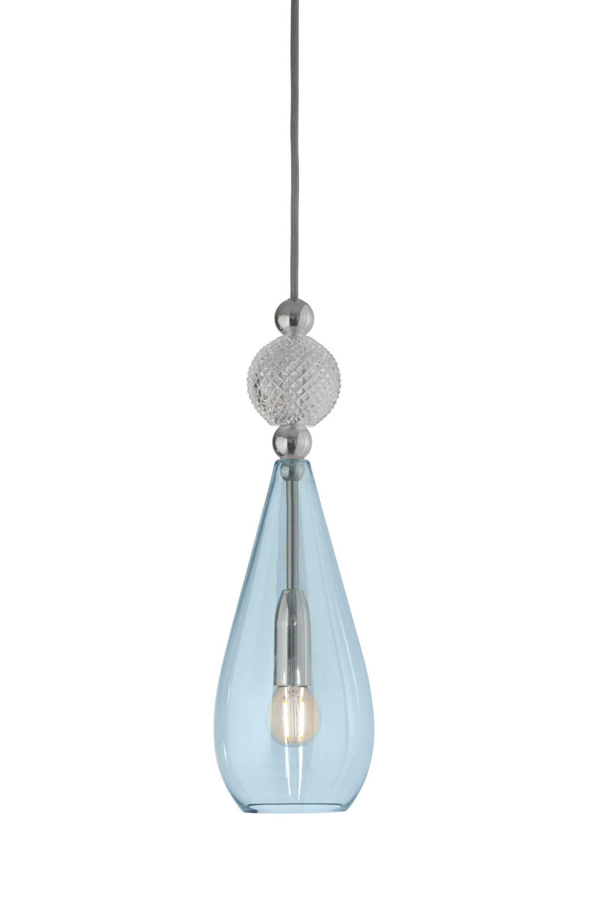 Pakabinamas šviestuvas Smykke Topaz Blue with Crystal Ball / Silver, Ø12,5 cm – įjungtas