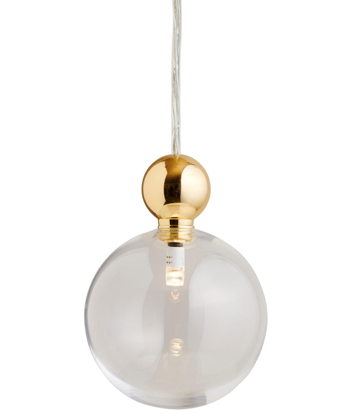 Pakabinamas šviestuvas Uva L Clear / Gold, Ø10 cm – įjungtas