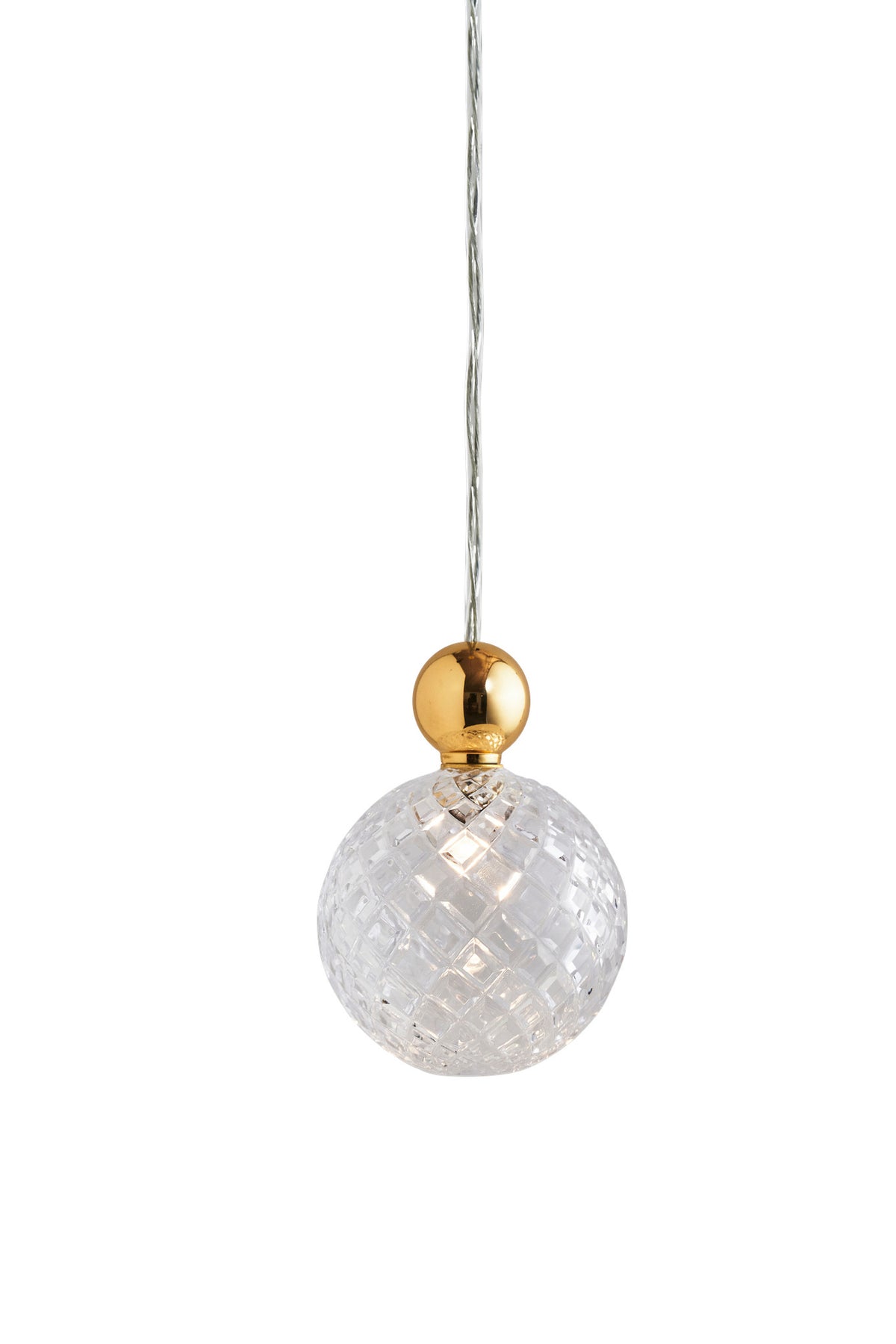 Pakabinamas šviestuvas Uva L Crystal Small Check / Gold, Ø10 cm – įjungtas