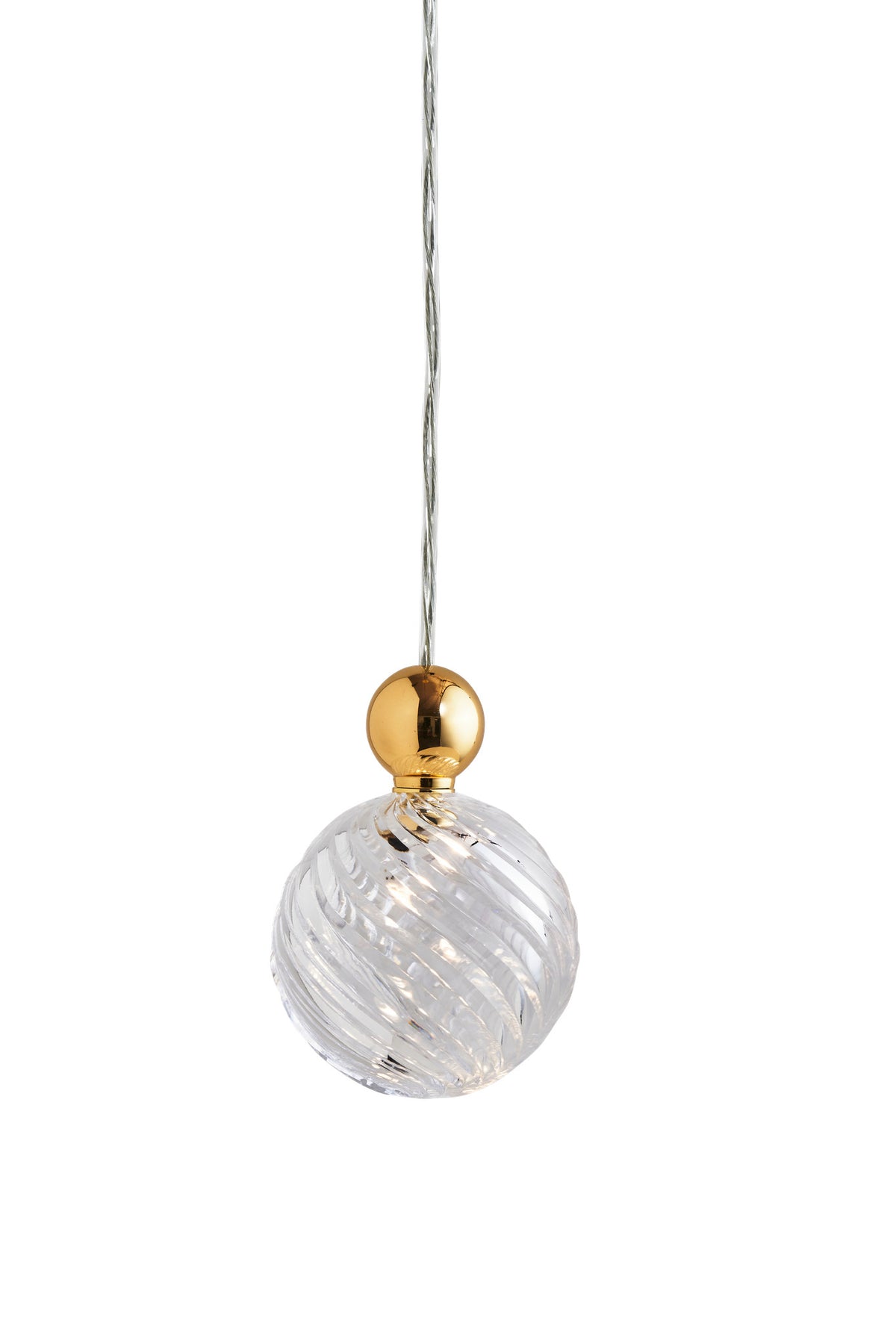Pakabinamas šviestuvas Uva L Crystal Swirl / Gold, Ø10 cm – įjungtas