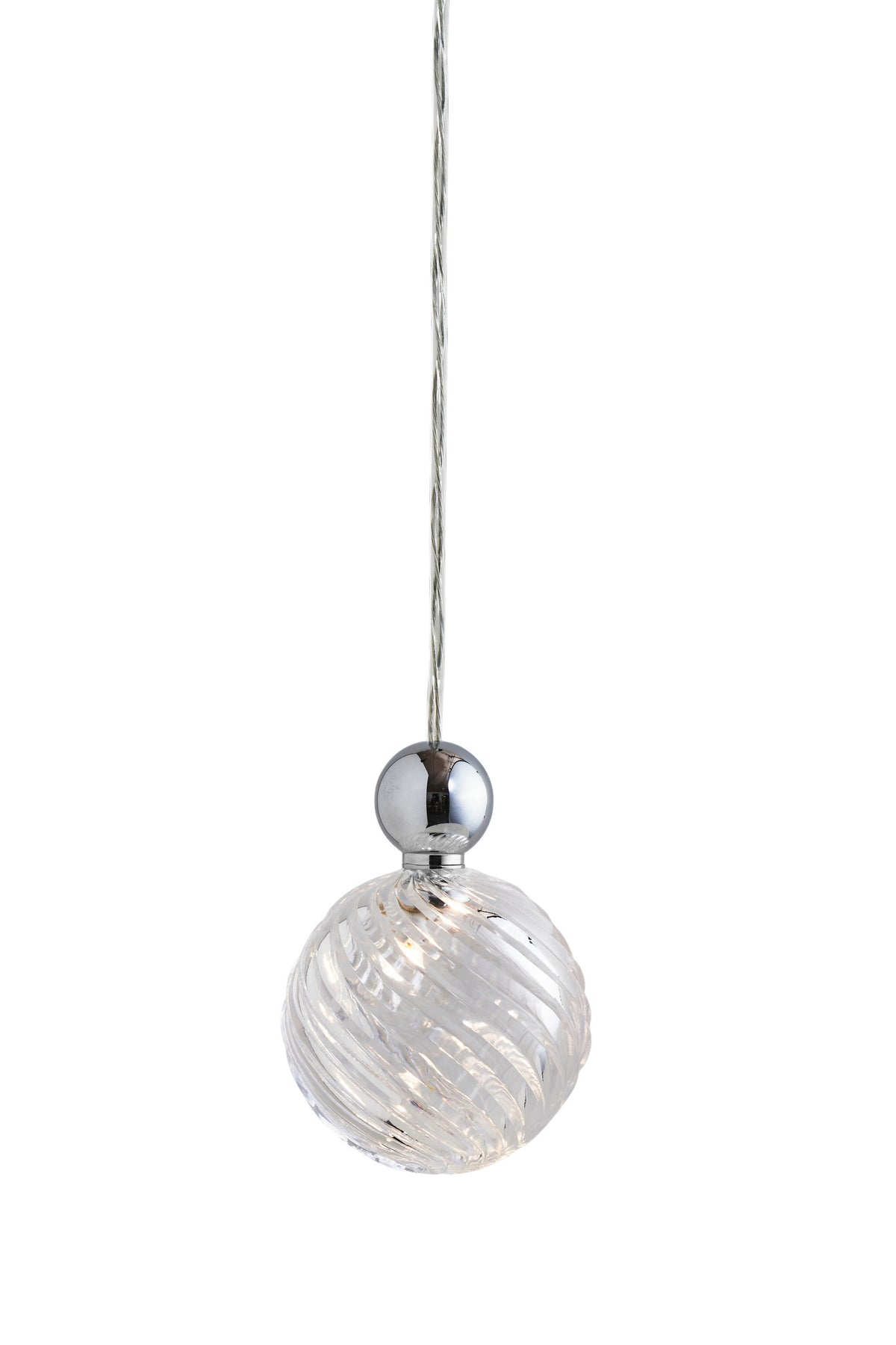 Pakabinamas šviestuvas Uva L Crystal Swirl / Silver, Ø10 cm – įjungtas