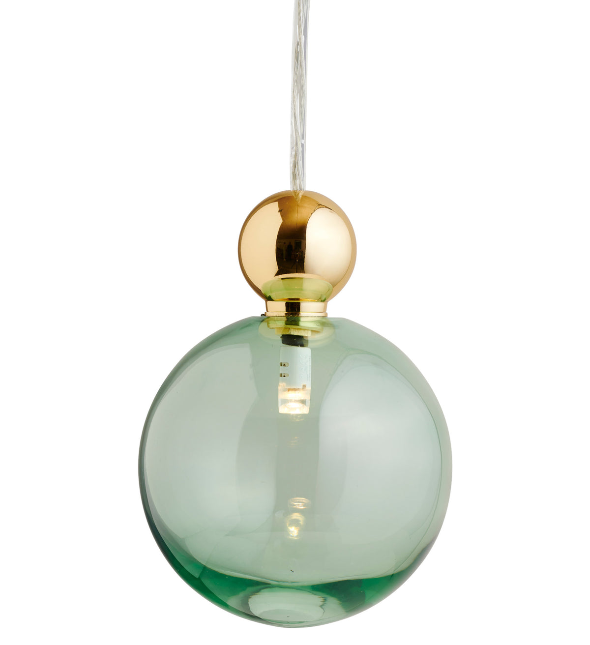 Pakabinamas šviestuvas Uva L Forest Green / Gold, Ø10 cm – įjungtas