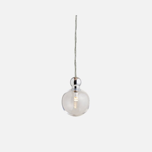 Pakabinamas šviestuvas Uva M Clear / Silver, Ø7 cm – įjungtas