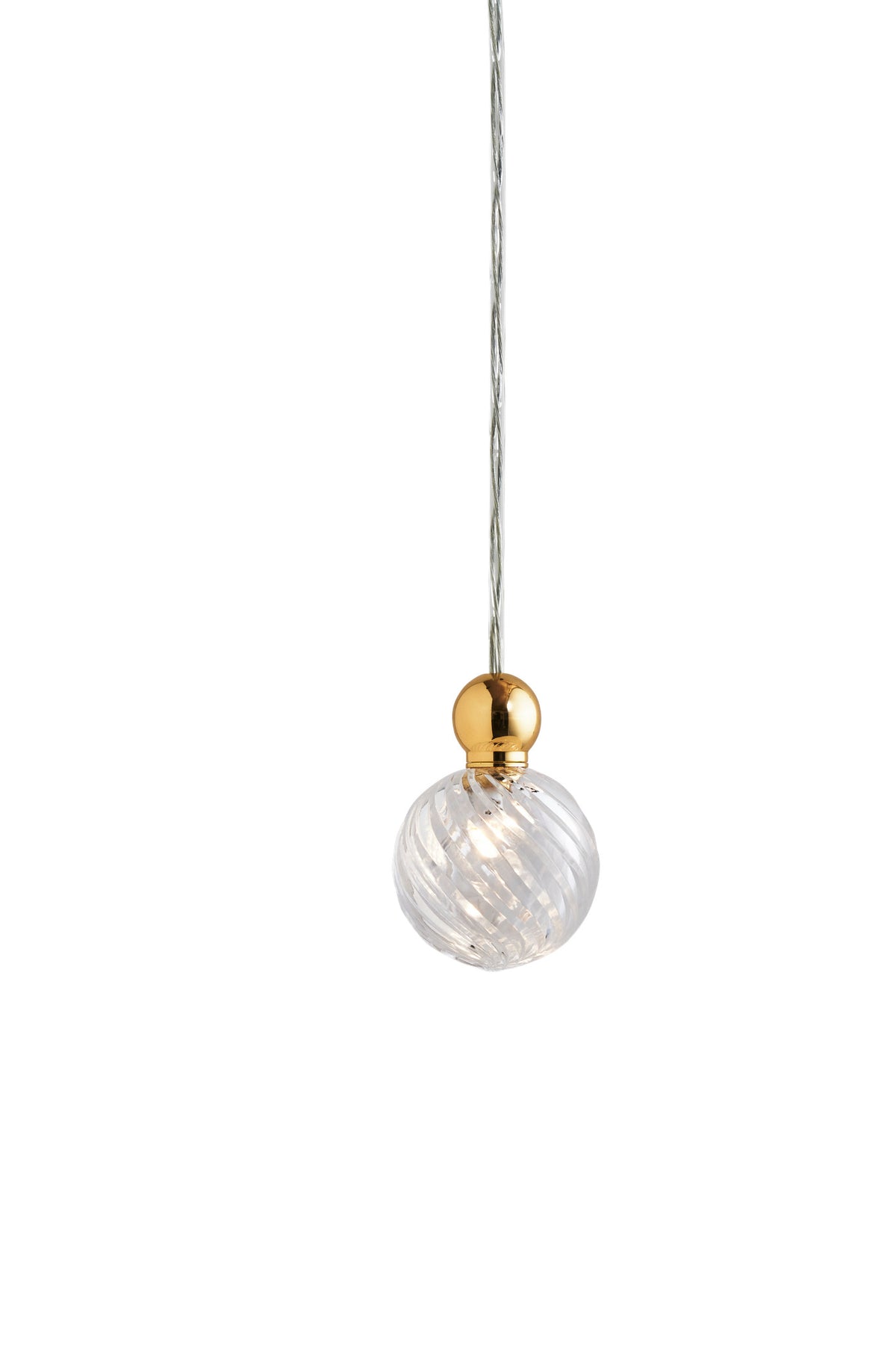 Pakabinamas šviestuvas Uva M Crystal Swirl / Gold, Ø7 cm – įjungtas