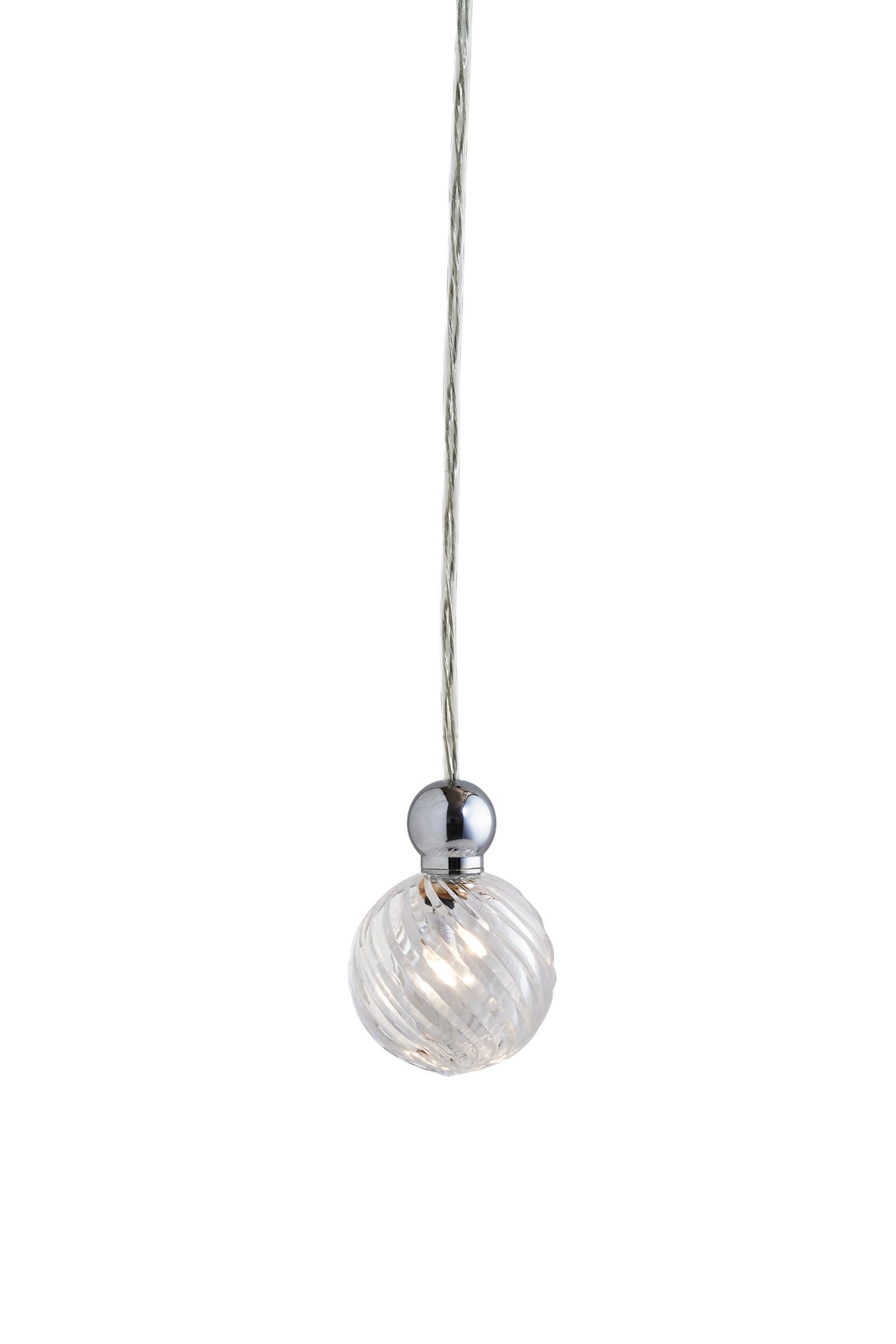Pakabinamas šviestuvas Uva M Crystal Swirl / Silver, Ø7 cm – įjungtas