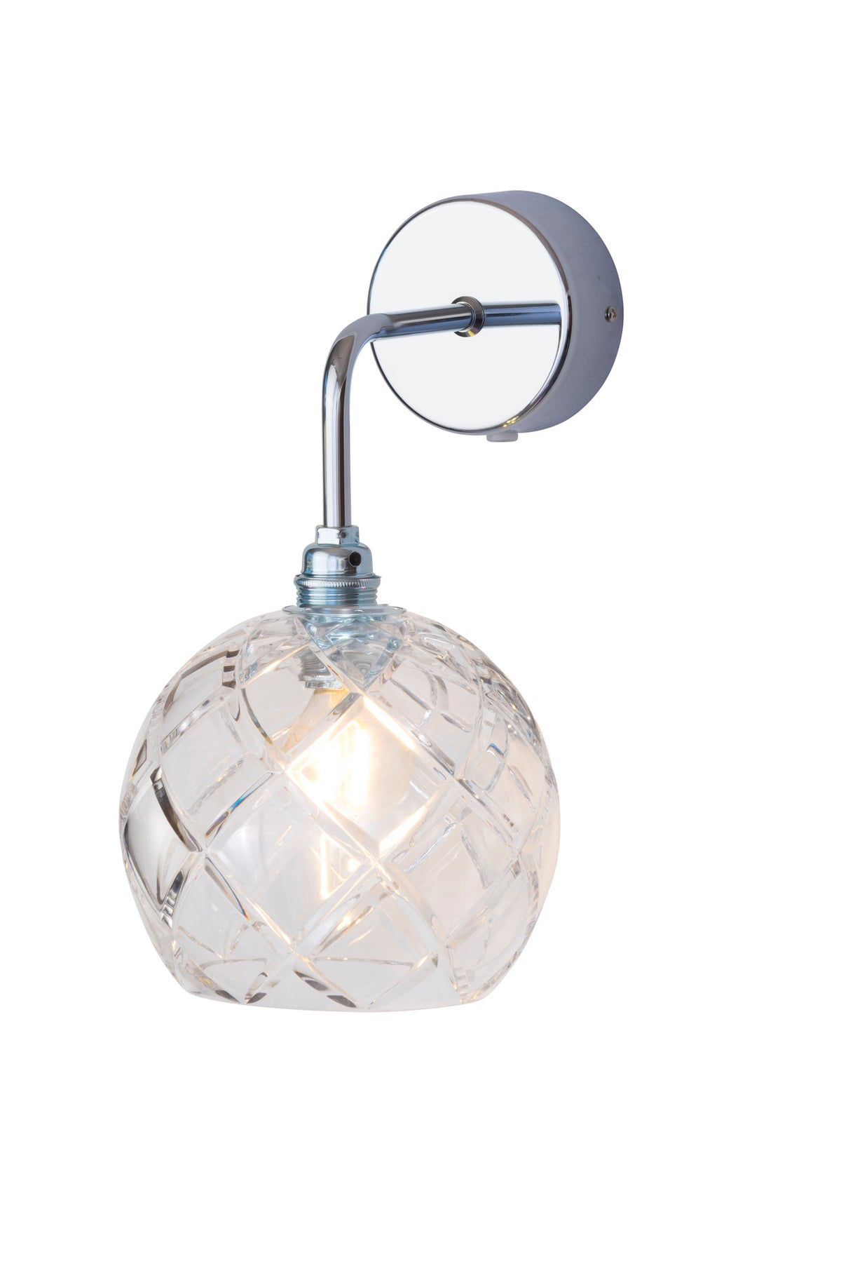 Sieninis šviestuvas Rowan Crystal S Large Check Silver, Ø15,5 cm – įjungtas