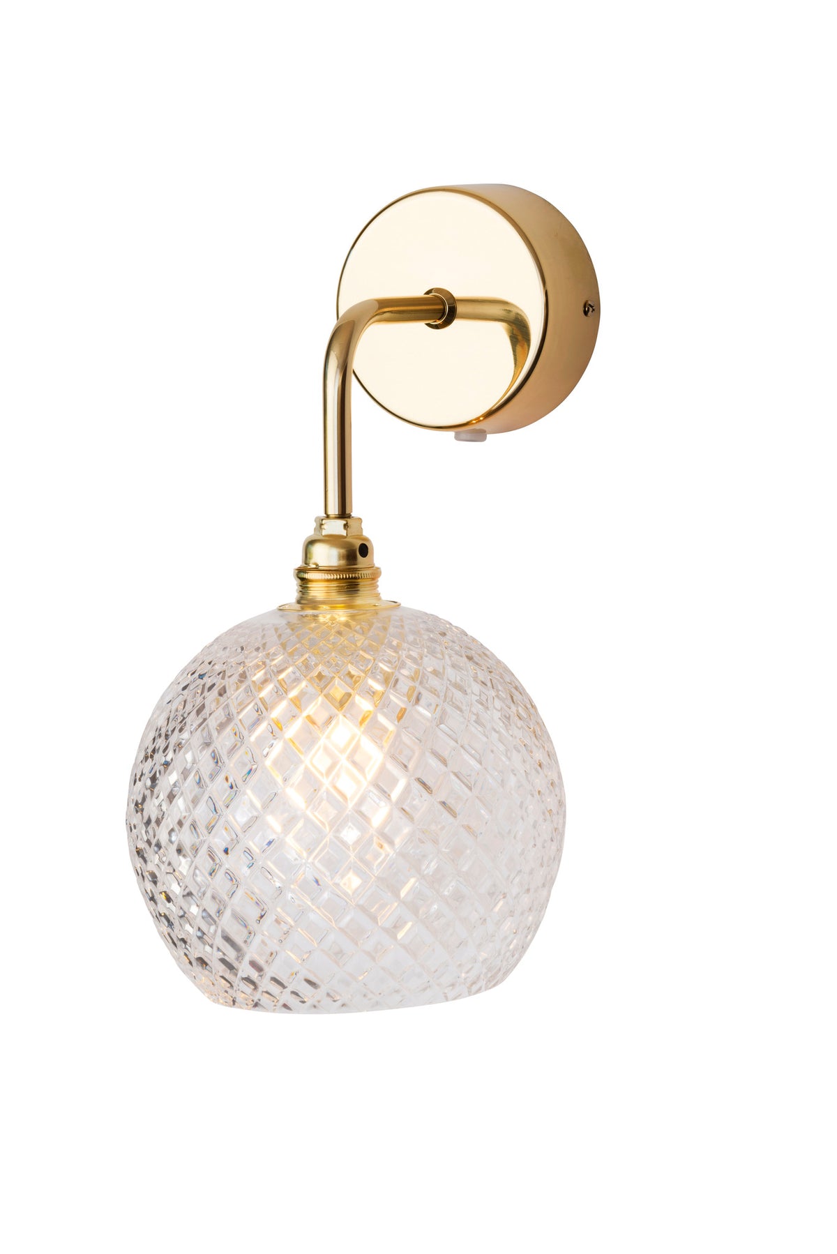 Sieninis šviestuvas Rowan Crystal S Small Check Gold, Ø15,5 cm – įjungtas