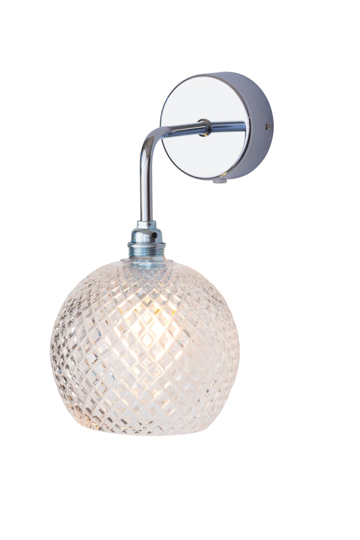 Sieninis šviestuvas Rowan Crystal S Small Check Silver, Ø15,5 cm – įjungtas