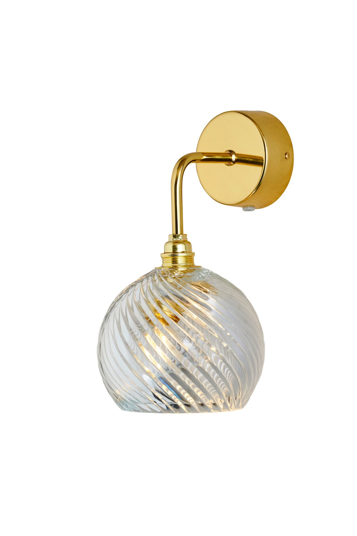 Sieninis šviestuvas Rowan Crystal S Swirl Gold, Ø15,5 cm – įjungtas