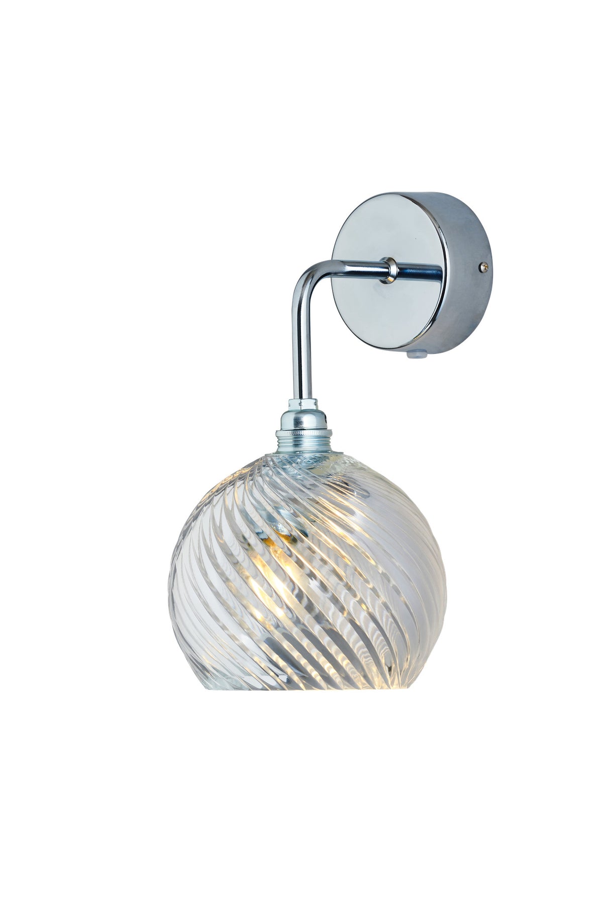 Sieninis šviestuvas Rowan Crystal S Swirl Silver, Ø15,5 cm – įjungtas
