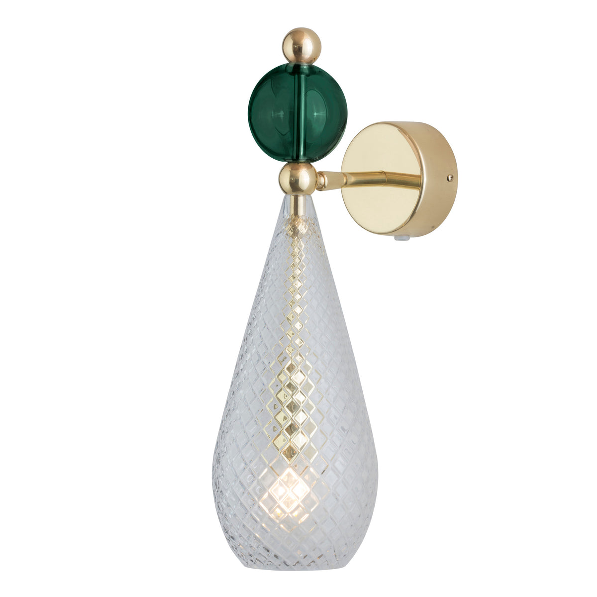 Sieninis šviestuvas Smykke Crystal with Ivy Green Ball / Gold, Ø12,5 cm – įjungtas