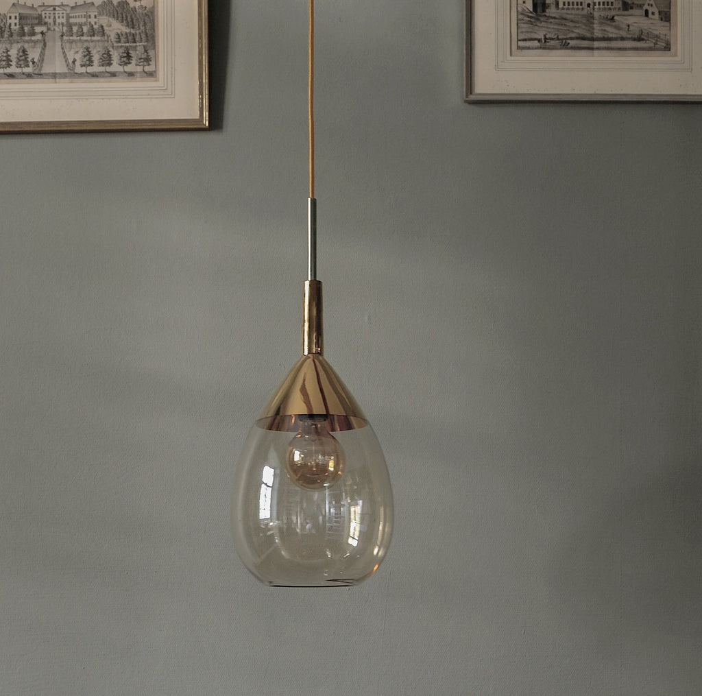 Lute M pendant lamp, Alabaster / Gold, H49 cm