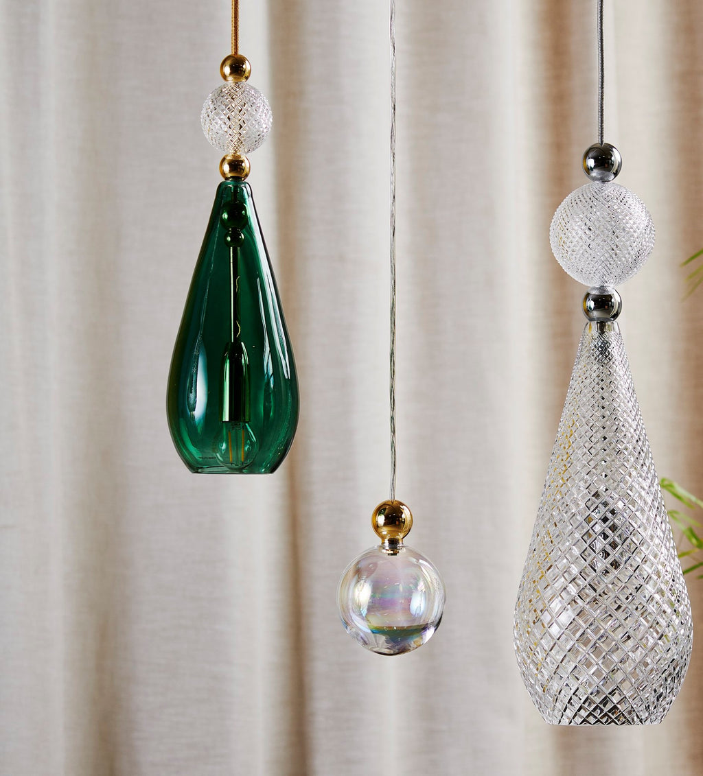 Uva M Crystal Swirl / Silver pendant lamp, Ø7 cm