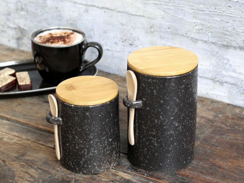 Jar with Spoon S storage jar with wooden spoon