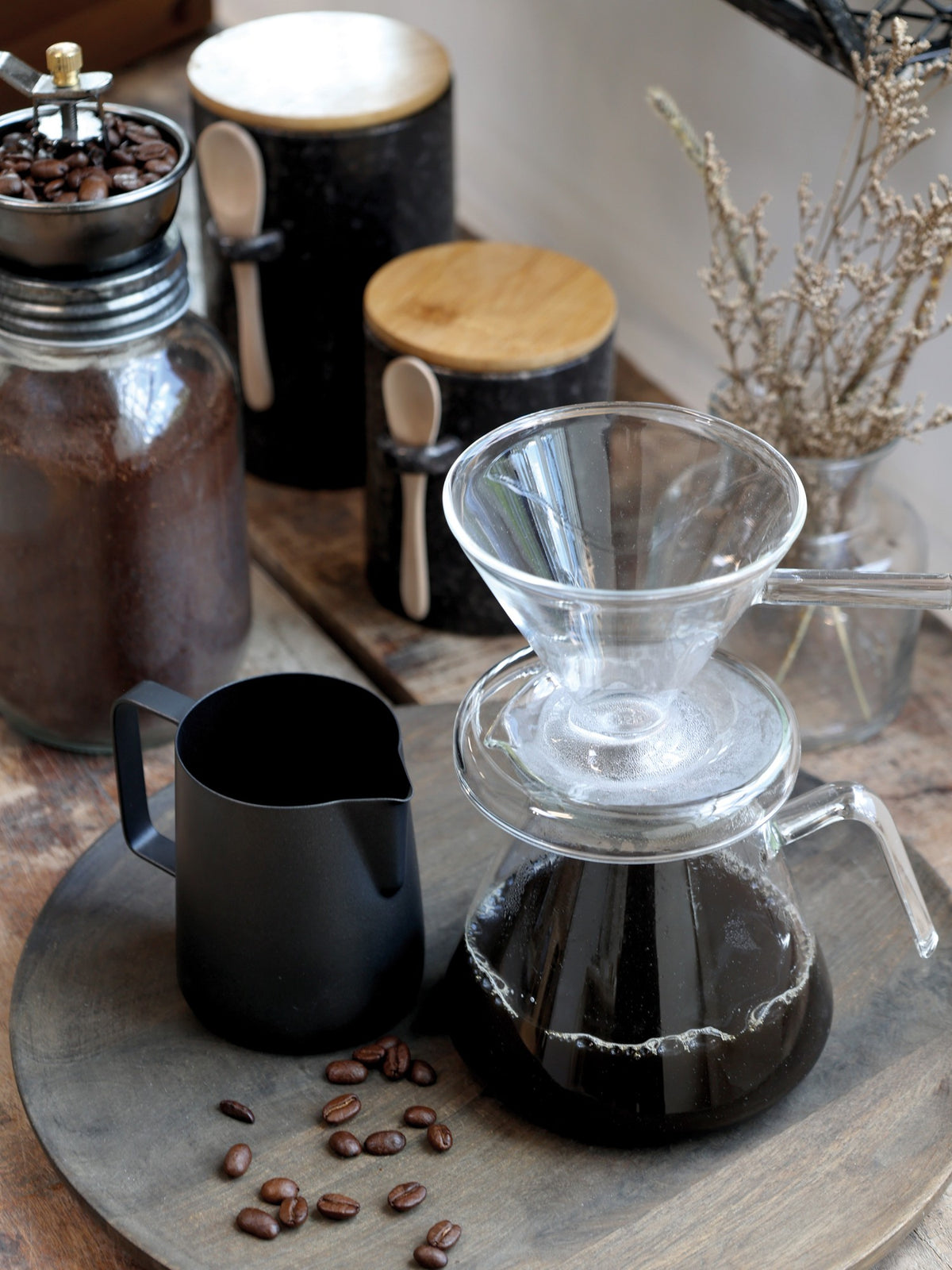 Jar with Lid and Spoon L storage jar with wooden spoon