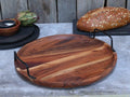 Wooden serving tray with handles, brown, Ø35 cm