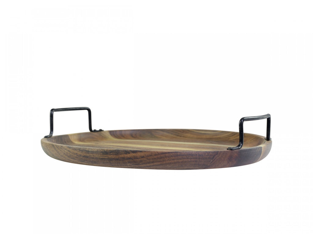 Wooden serving tray with handles, brown, Ø35 cm