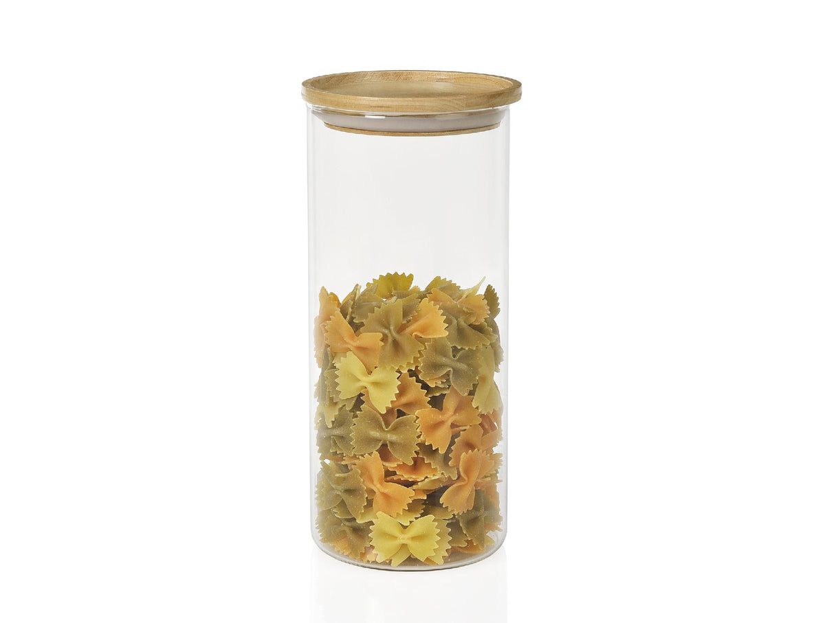 Dry food storage jar with wooden lid, Ø9.5 x 17.5 cm