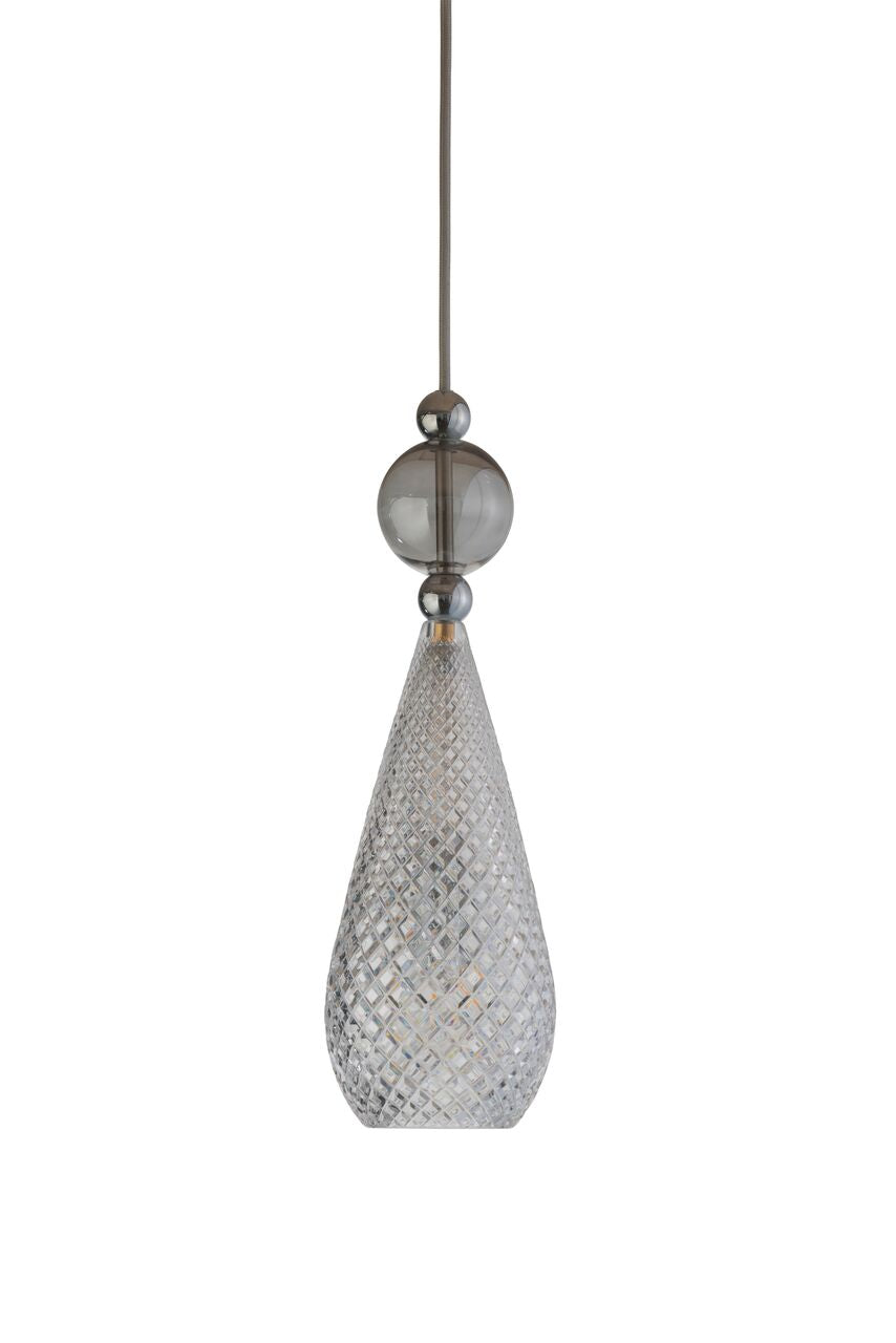 Smykke pendant lamp Crystal with Smokey Grey Ball / Silver, Ø12.5 cm
