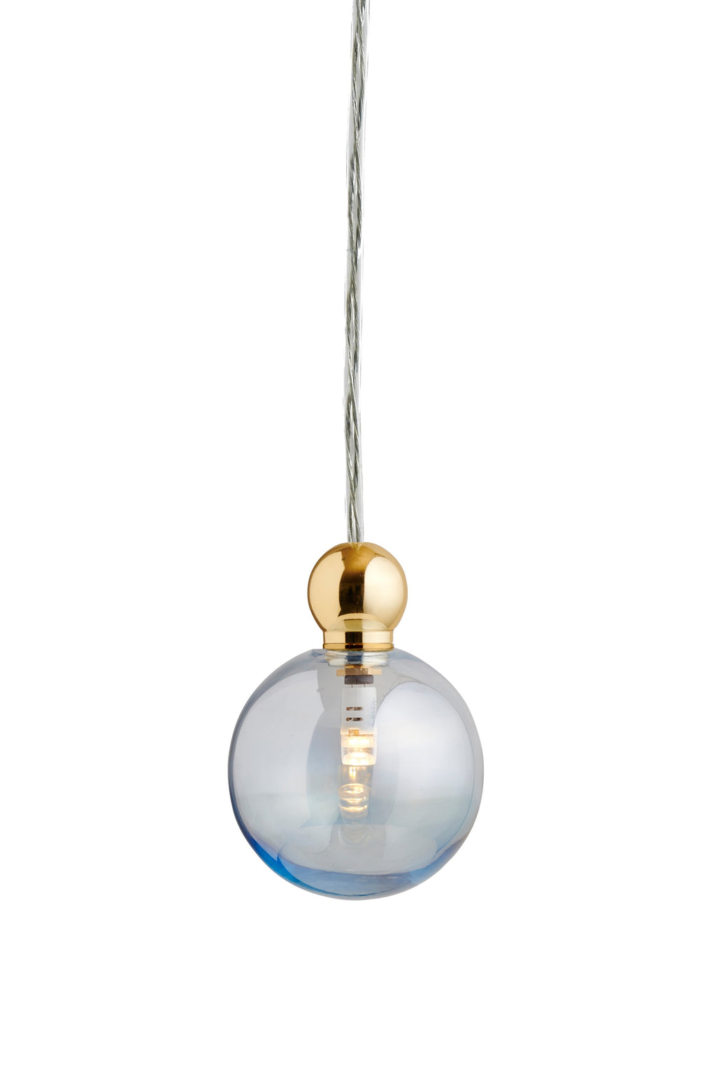 Uva M Topaz Blue / Gold pendant lamp, Ø7 cm