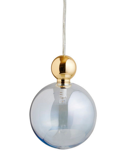 Uva L Topaz Blue / Gold pendant lamp, Ø10 cm