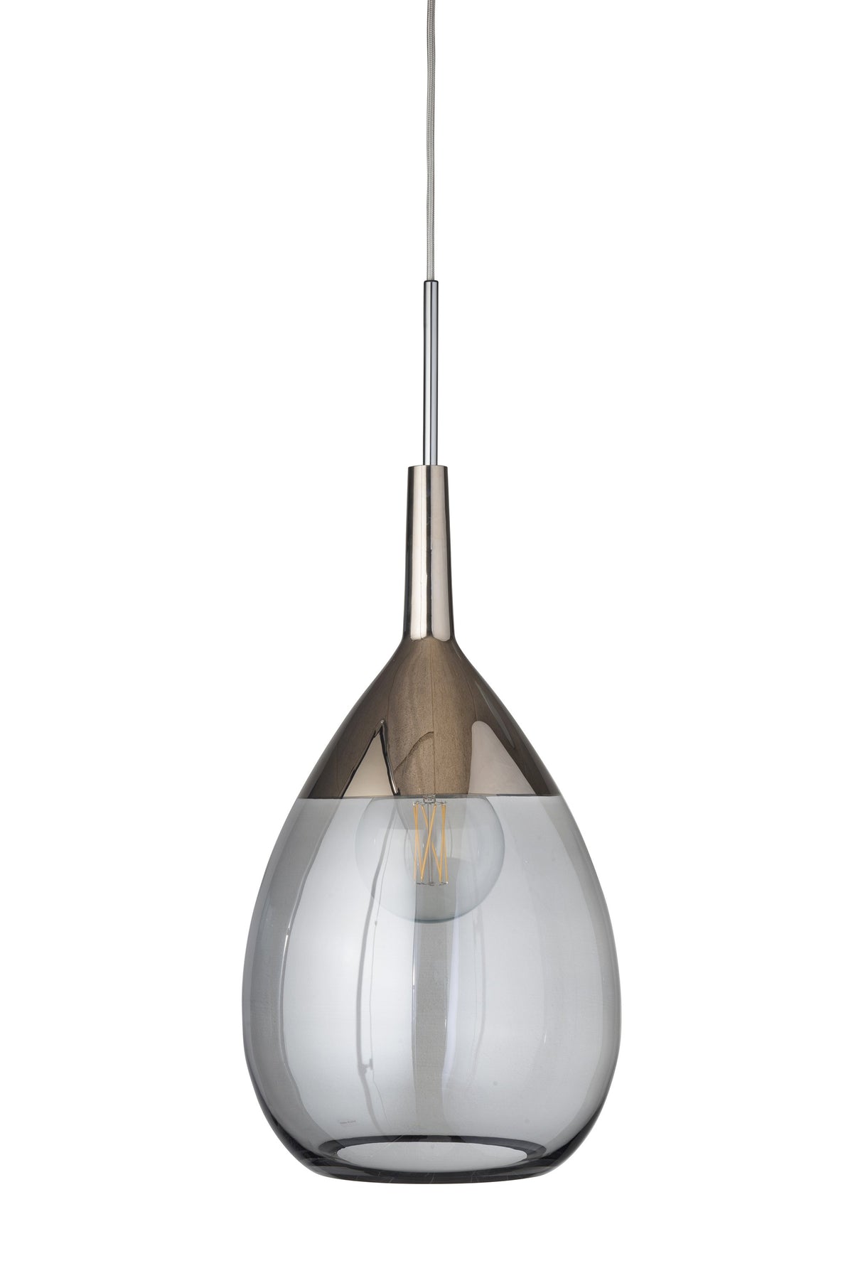 Lute XL Smokey Grey / Platinum pendant lamp, H70 cm