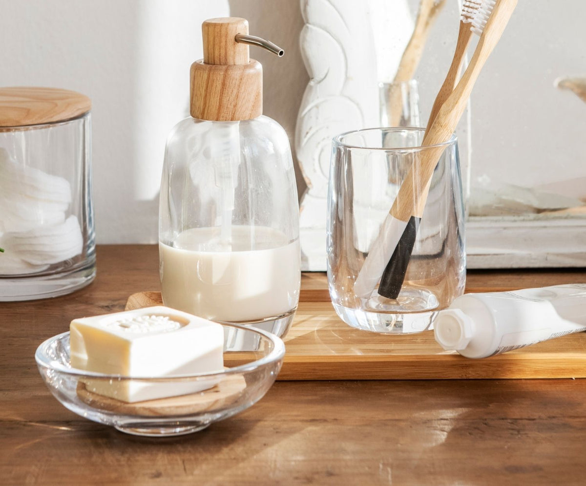 Glass and Wood soap dish